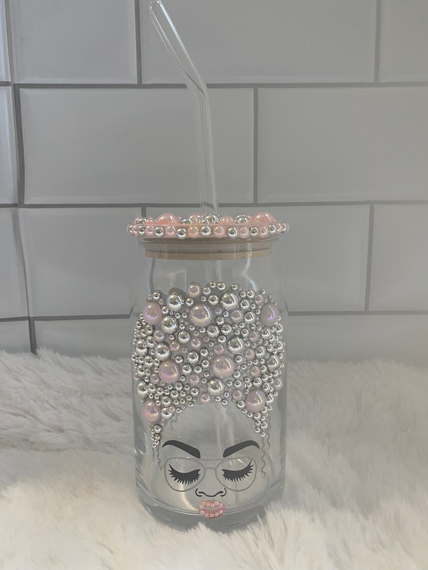 Silver & Pink Bling Glass
